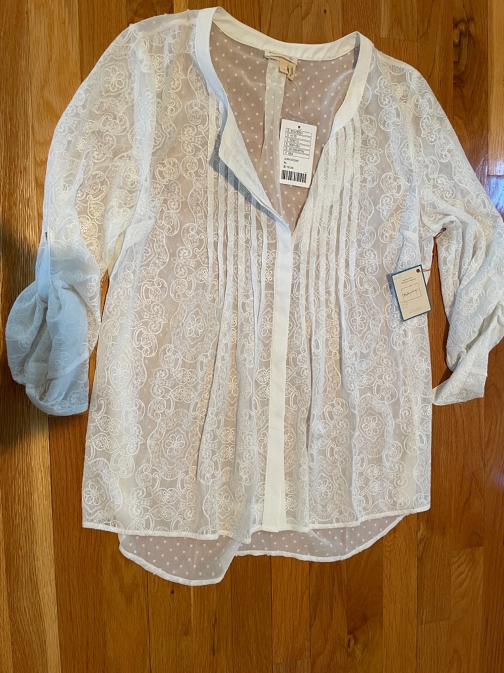 Meadow Rue White Lace Pintuck Peasant Blouse NWT size m from Anthropologie